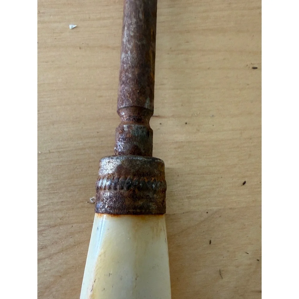 Antique Butcher Honing Steel Knife Sharpener‎ Rod Cream Celluloid Handle Rustic